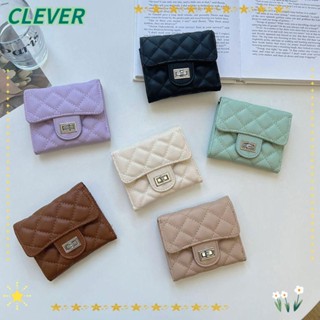 Clever กระเป๋าสตางค์ ใบสั้น หนัง PU ใส่เหรียญได้ ขนาดเล็ก สีพื้น สําหรับผู้หญิง