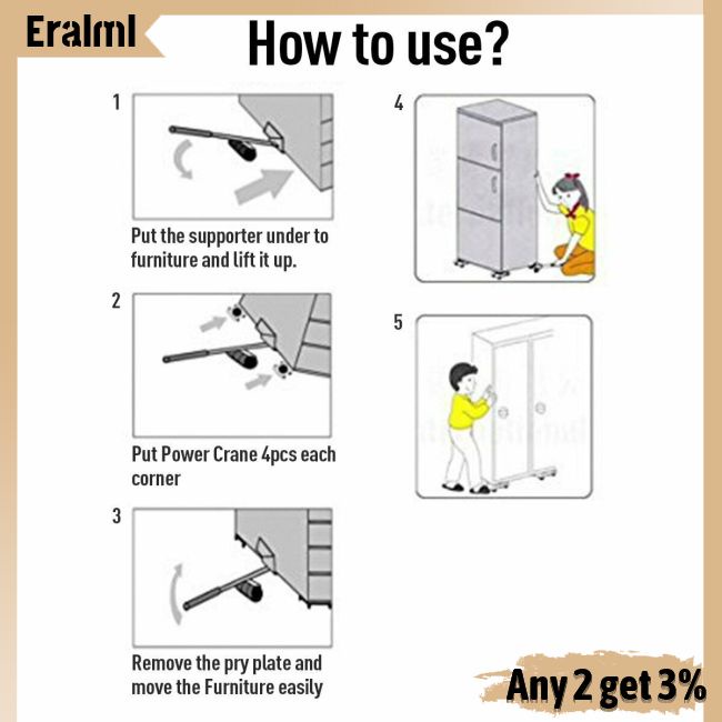 eralml-ชุดเครื่องมือเคลื่อนย้ายเฟอร์นิเจอร์-ลูกกลิ้งเคลื่อนย้ายของหนัก-4-ล้อ-และบาร์ล้อ-1-ชิ้น