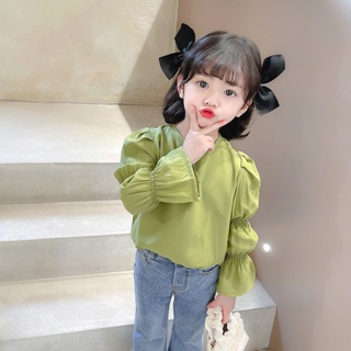 Girls shirt fashionable spring and autumn summer thin long-sleeved baby shirt 2022 new baby shirt bubble sleeve blouse