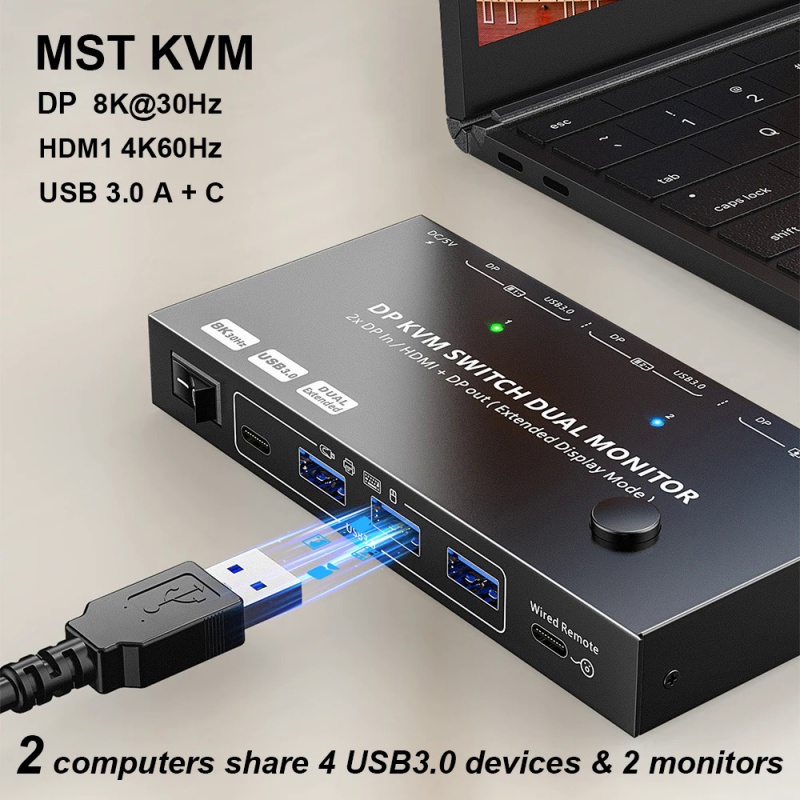 KVM Switch USB 3.0 DP 8K 30Hz 4K 60Hz Computer Share 2