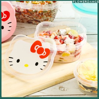 Hello Kitty กล่องอาหารกลางวันการ์ตูนเด็กนักเรียนกล่องอาหารกล่องเก็บพลาสติกกล่องเบนโตะปิคนิคภาชนะแบบพกพาสีชมพู 400ml ดอกไม้