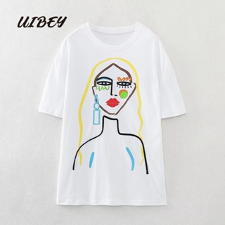 Uibey เสื้อเชิ้ต ทรงหลวม พิมพ์ลาย 3487