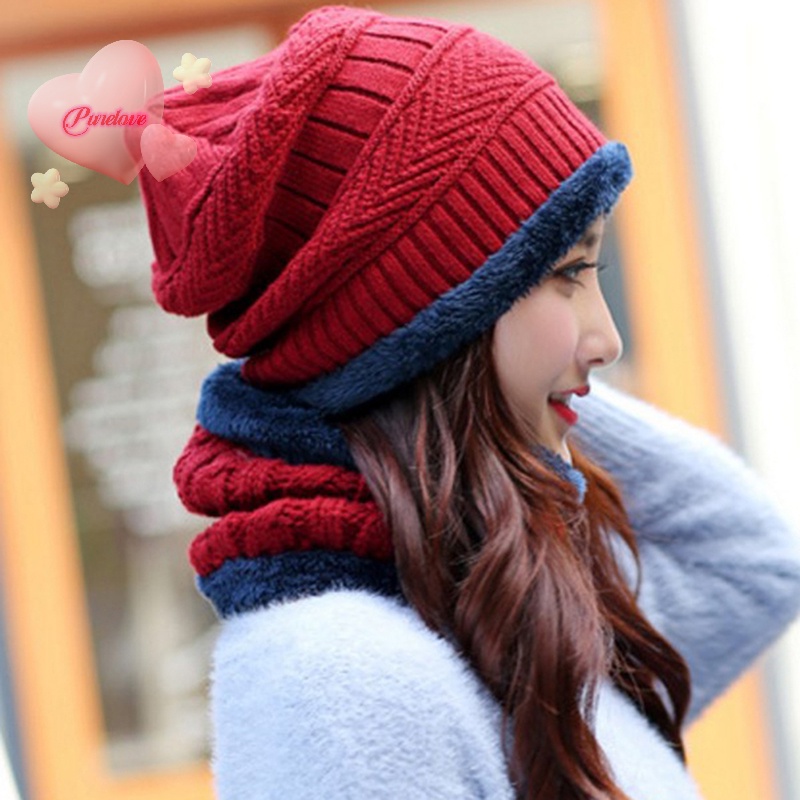 purelove-gt-หมวกบีนนี่-ผ้าพันคอ-ผ้าขนสัตว์ถักโครเชต์-ให้ความอบอุ่น-แฟชั่นฤดูหนาว-สําหรับผู้ชาย-และผู้หญิง
