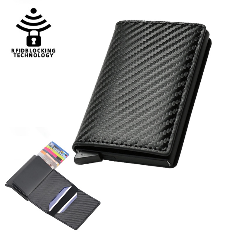 STM Leaders Aluminum RFID Blocking Trifold Wallet - Slim Black Carbon Fiber, 10 Card Slots, Automatic Pop-Up - View #7