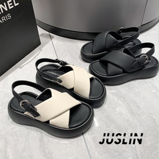 JUSLIN   รองเท้าแตะผู้หญิง ส้นแบน ใส่สบาย สไตล์เกาหลี รองเท้าแฟชั่น 2023 ใหม่  คุณภาพสูง ทันสมัย High quality Comfortable B98G0ZF 37Z230910