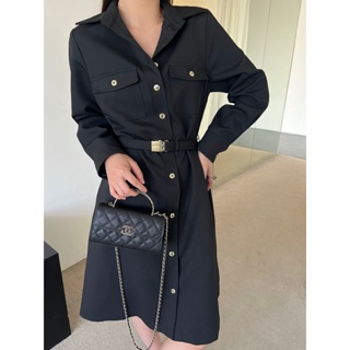 WZE8 PRA * A 23 autumn and winter new long-sleeved long shirt style belt long-sleeved shirt dress womens fashionable lapel dress