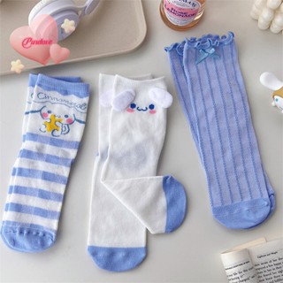 Purelove&gt; ถุงเท้า ผ้าฝ้ายแท้ ระบายอากาศ ลายการ์ตูน Cinnamoroll Kawaii น่ารัก แฟชั่นฤดูร้อน สไตล์ญี่ปุ่น สําหรับเด็กผู้หญิง