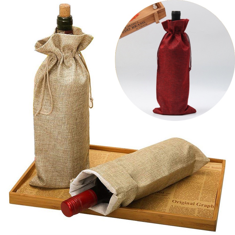 ถุงใส่ขวดไวน์-ผ้าลินิน-แบบผูกเชือก-ใช้ซ้ําได้-สําหรับตกแต่งงานแต่งงาน-ปาร์ตี้-ของขวัญ