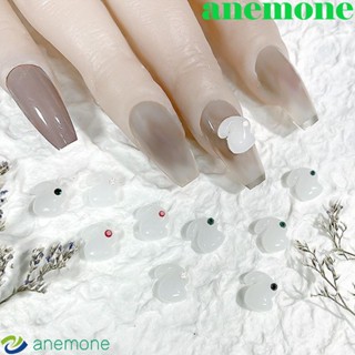 Anemone เครื่องประดับ จี้หยก รูปกระต่าย ประดับเพชรเทียม สําหรับตกแต่งเล็บ DIY