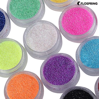 Flospring ผงกลิตเตอร์ คละสี สําหรับตกแต่งเล็บเจล UV อะคริลิค 12 สี