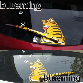 Blueming2 สติกเกอร์สะท้อนแสง PET ลายการ์ตูนแมว กันน้ํา สําหรับติดตกแต่งรถยนต์