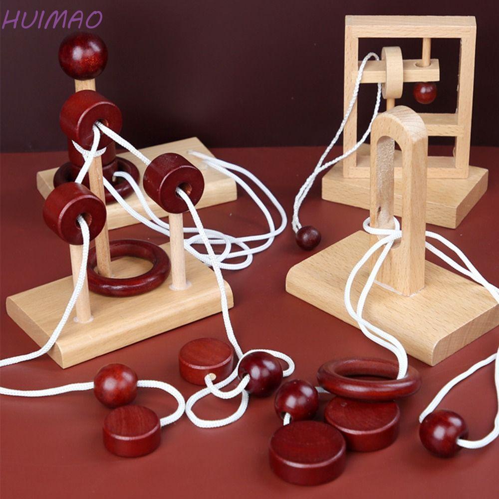 Huimao จิ๊กซอว์ไม้ปริศนา 3D ปลดล็อกด้วยวงแหวนเขาวงกต ของเล่นเสริมการ