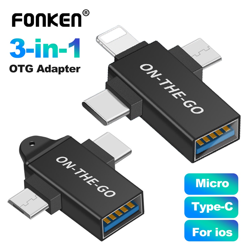 Fonken 3 in 1 อะแดปเตอร์แปลงข้อมูล OTG Type C Micro USB iOS 3.0 OTG USB ...