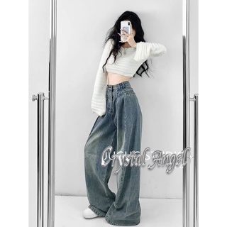 Crystal กางเกงขายาว กางเกงยีสน์ผู้หญิง ทรงหลวม ๆ ตรง Retro Hip Hop Pants 2023 NEW Style WNK23906F8 37Z230911