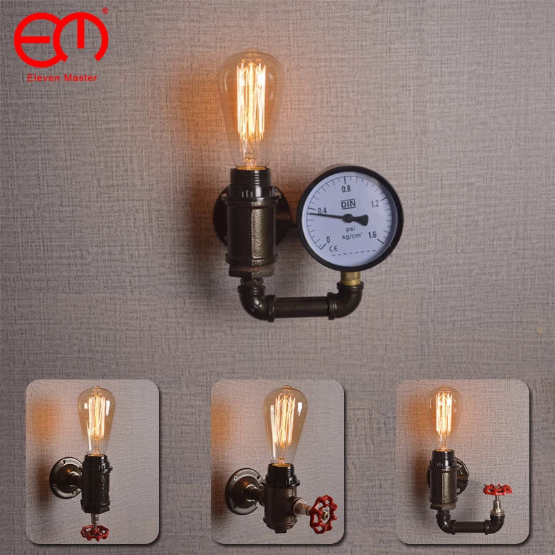 Best E27 Vintage Water Pipe Wall Lamp Faucet Shape Steam Punk Loft