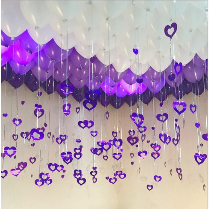 จี้ริบบิ้นเลเซอร์-รูปหัวใจ-สําหรับตกแต่งลูกโป่ง-ปาร์ตี้วันเกิด-100-ชิ้น