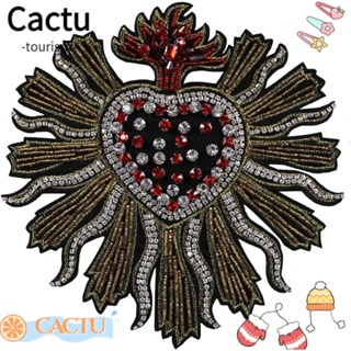 Cactu แผ่นแพทช์คริสตัล พลอยเทียม รูปหัวใจ 17.5*18 ซม. สไตล์วินเทจ สําหรับเย็บติดเสื้อแจ็กเก็ต 2 ชิ้น