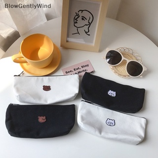 Blowgentlywind กระเป๋าดินสอ ผ้าแคนวาส ปักลายน่ารัก สไตล์เกาหลี BGW