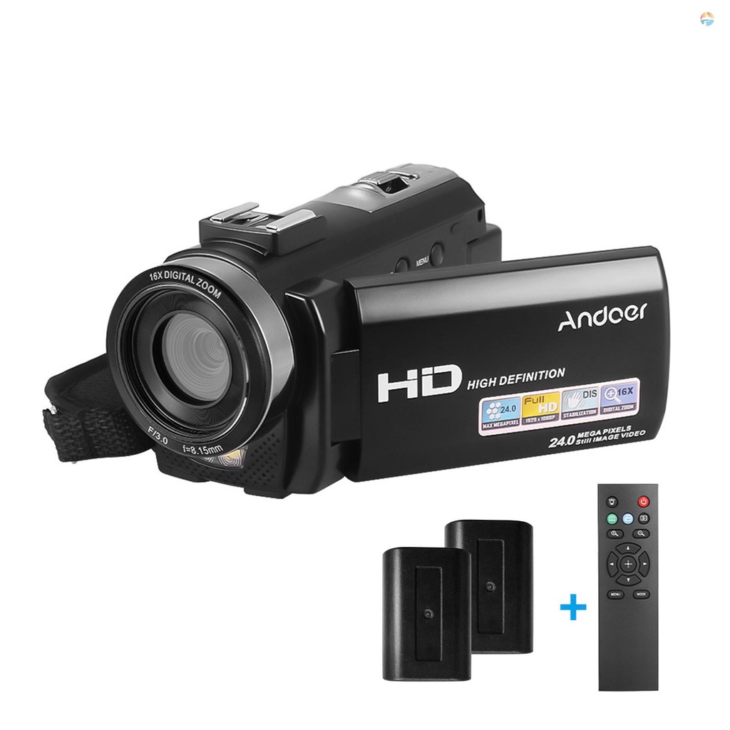 fsth-andoer-กล้องบันทึกวิดีโอดิจิทัล-hdv-201lm-1080p-fhd-24mp-ซูมได้-16x-หน้าจอ-lcd-3-0-นิ้ว-พร้อมแบตเตอรี่ชาร์จได้-2-ชิ้น