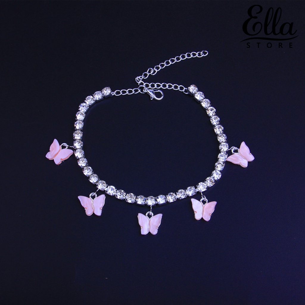 ellastore123-สร้อยข้อเท้าโซ่-จี้ผีเสื้อ-ประดับพลอยเทียม-เครื่องประดับ-ของขวัญ