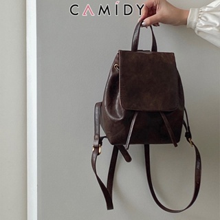 Camidy กระเป๋าเป้สะพายหลัง กระเป๋าสะพายไหล่ ขนาดเล็ก สีน้ําตาล สไตล์ย้อนยุค เรียบง่าย สําหรับผู้หญิง