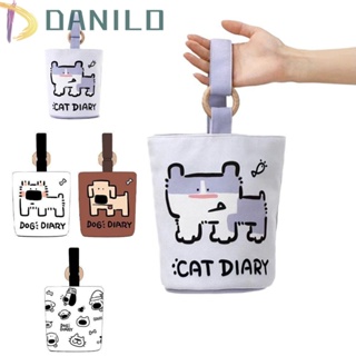 Danilo กระเป๋าถือ ผ้าแคนวาส พิมพ์ลายการ์ตูนแมว สุนัข ใส่กล่องอาหารกลางวัน สําหรับเด็กผู้หญิง