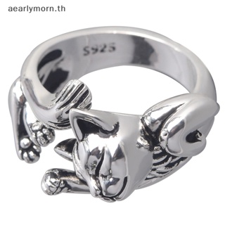 Aa แหวนชุบเงิน รูปแมวน่ารัก สไตล์วินเทจ ปรับได้ เครื่องประดับ สําหรับผู้หญิง ของขวัญ ปาร์ตี้ TH