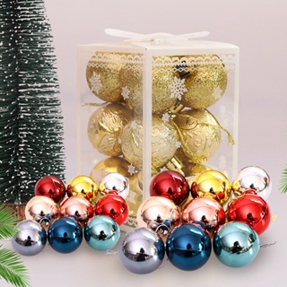 Christmas_ ลูกบอลพลาสติก กลิตเตอร์ แวววาว พร้อมเชือกแขวน สําหรับต้นคริสต์มาส 12 ชิ้น ต่อ 1 กล่อง
