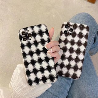 เคสไอโฟน 15 promax เคสโทรศัพท์มือถือ ผ้ากํามะหยี่ขนนิ่ม ลาย Black White Lingge สําหรับ iPhone 15 promax 15 pro 15 14pro 14 13 promax 13 12 11 xs max 7 8 plus