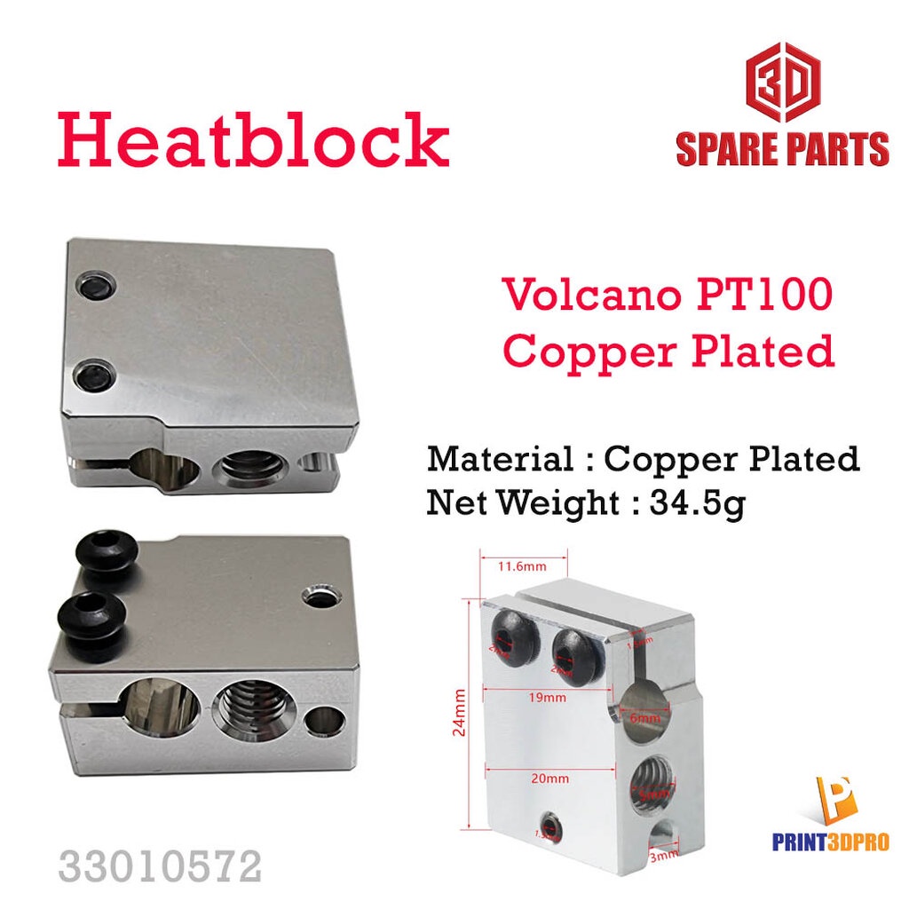 BZ 3D PT100 Volcano Heizblock - Plattierter Kupfer Heater Block Für 3D-Drucker