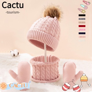 Cactu หมวก ผ้าพันคอ ถุงมือ ผ้าฝ้าย น่ารัก ฤดูหนาว สําหรับเด็กผู้ชาย ผู้หญิง