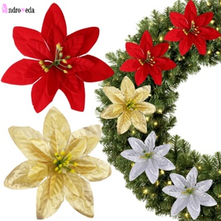 ดอกไม้ประดิษฐ์ ประดับกลิตเตอร์ สีทอง สีเงิน สีแดง สําหรับตกแต่งบ้าน ต้นคริสต์มาส ปีใหม่ DIY 1 5 ชิ้น