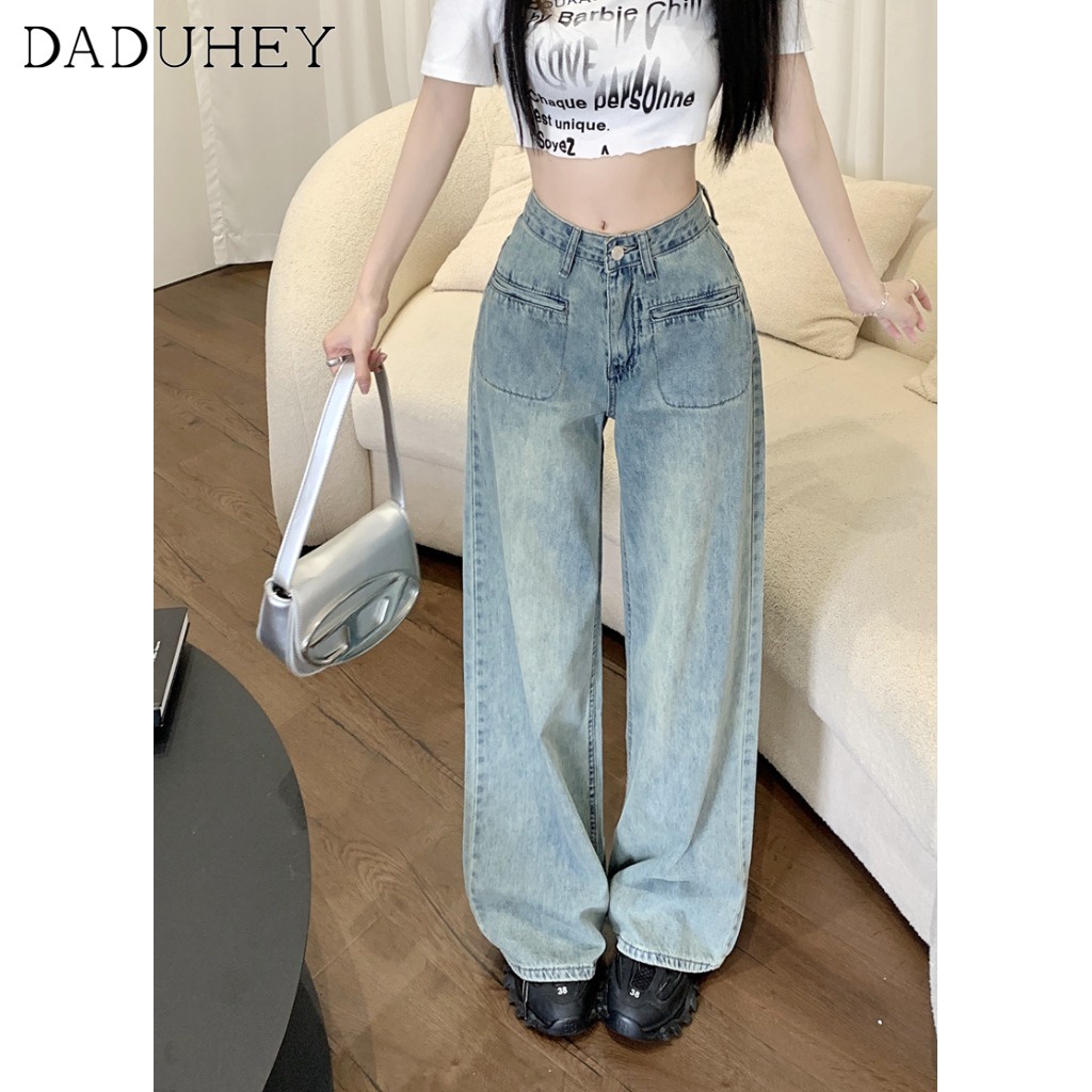 daduhey-womens-new-korean-style-jeans-retro-straight-loose-slimming-high-waist-fashion-casual-wide-leg-mopping-pants