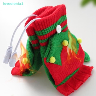 【loveoionia1】ถุงมืออุ่นมือไฟฟ้า แบบชาร์จ USB ลายคริสต์มาส แฟชั่นฤดูหนาว【IA】