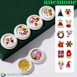 Anemone อุปกรณ์ตกแต่งเล็บ พลอยเทียม กลิตเตอร์ รูปซานตาคลอส เกล็ดหิมะ สโนว์แมน 3D DIY สําหรับผู้หญิง ของขวัญคริสต์มาส