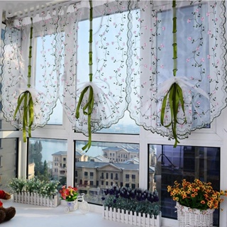 Dsubuy Embroidered Roman Sheer Curtain Classical Floral Window Screen Elegant Shade for Bedroom Balcony