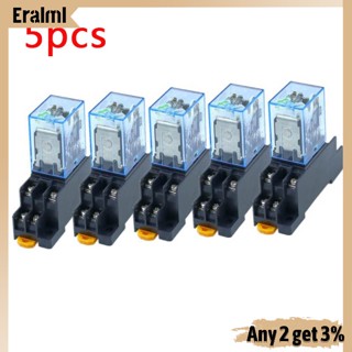 Eralml รีเลย์พาวเวอร์คอยล์ 12V 24V DC 110V 220V AC LY2NJ DPDT 8 Pin HH62P JQX-13F พร้อมฐานซ็อกเก็ต 5 ชิ้น