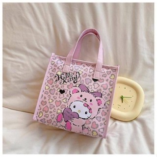 กระเป๋าหิ้ว กระเป๋าถือ Hello Kitty  หนัง PU กันน้ำได้ มีซิปปิด ขนาด 26×25×11 cm