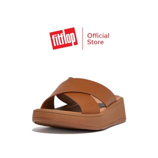 FITFLOP F MODE LEATHER CROSS SLIDES รองเท้าแตะแบบสวมผู้หญิง รุ่น FW5-592 สี LIGHT TAN