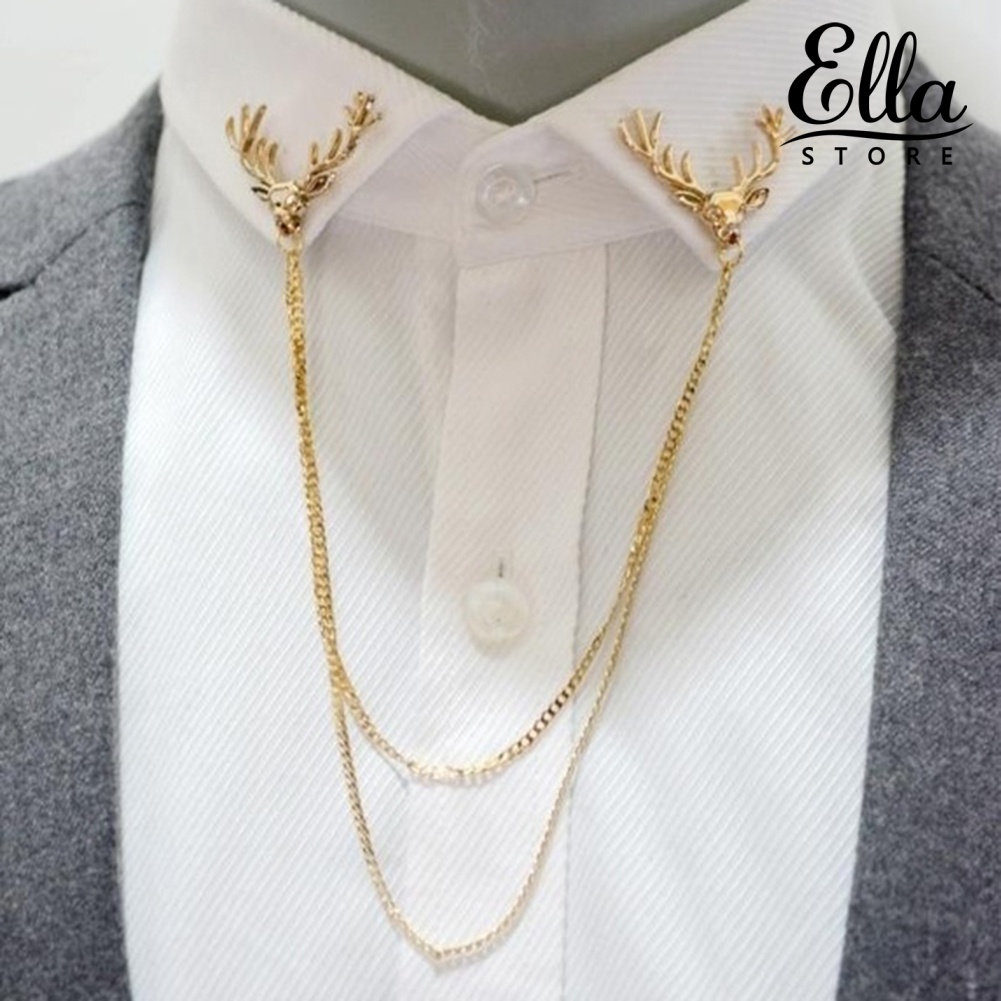 ellastore123-เข็มกลัดแฟชั่น-รูปหัวกวาง-พร้อมโซ่ยาว-ของขวัญ-สําหรับผู้ชาย-และผู้หญิง