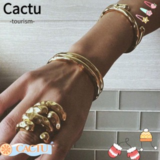 Cactu สร้อยข้อมือ สเตนเลส 18K แบบเปิด เนื้อเมทัลลิก เครื่องประดับแฟชั่น สําหรับเด็กผู้หญิง