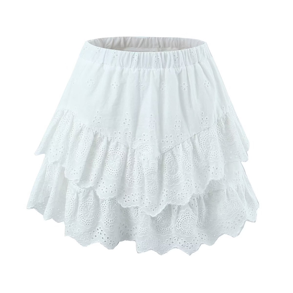 uibey-เสื้อลูกไม้-แต่งระบาย-กระโปรงพลีท-ยาวครึ่งตัว-9148
