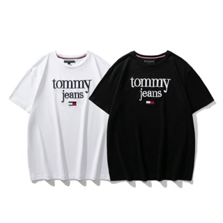 สินค้าพร้อมส่ง ! เสื้อยืดแขนสั้น คอกลม ผ้าฝ้าย ปักลายโลโก้ Tommy สําหรับผู้ชาย และผู้หญิง