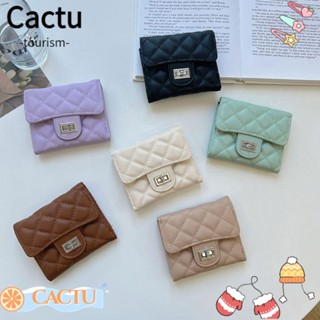 Cactu กระเป๋าสตางค์ ใบสั้น หนัง PU ขนาดเล็ก ใส่เหรียญได้ สีพื้น สําหรับผู้หญิง