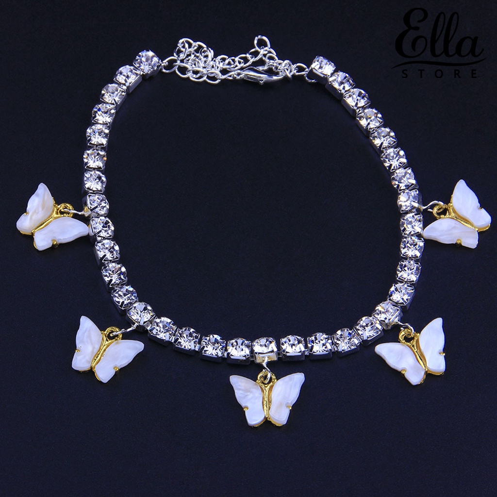 ellastore123-สร้อยข้อเท้าโซ่-จี้ผีเสื้อ-ประดับพลอยเทียม-เครื่องประดับ-ของขวัญ