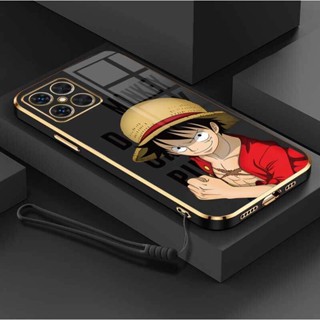 เคสโทรศัพท์มือถือ ซิลิโคนนิ่ม กันรอยกล้อง ลายการ์ตูนลูฟี่ OnePiece หรูหรา พร้อมสายคล้อง สําหรับ Honor X8 5G