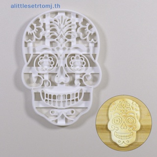 Alittlese แม่พิมพ์พลาสติก รูปหัวกะโหลก 3D กดได้ สําหรับทําคุกกี้ บิสกิต ช็อคโกแลต เค้ก
