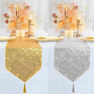 ผ้าปูโต๊ะ ประดับเลื่อม สีทอง สีเงินเข้ม ทรงสี่เหลี่ยมผืนผ้า