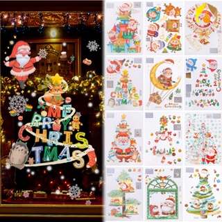 สติกเกอร์ ลายคริสต์มาส ซานตาคลอส สโนว์แมน กวางเอลก์ สําหรับตกแต่งหน้าต่าง กระจก ปาร์ตี้ปีใหม่