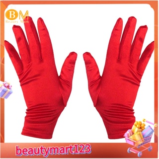 【BM】ถุงมือผ้าซาติน กันแดด สั้น สีแดง สําหรับผู้หญิง เต้นรํา สแปนเด็กซ์